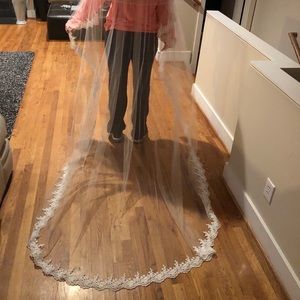 Cathedral veil with blusher and lace